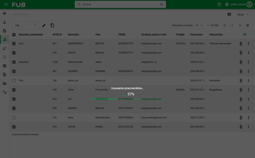 Removing employees - progress bar