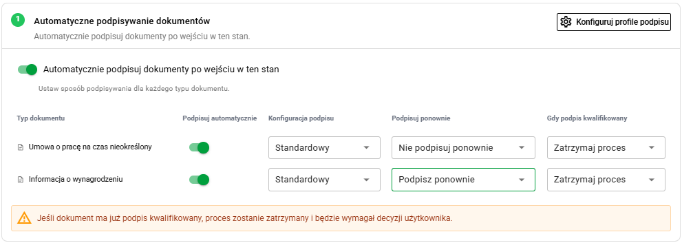 Konfiguracja automatycznego podpisywania dokumentów