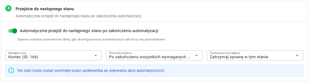 Konfiguracja automatycznego przejścia do kolejnego stanu