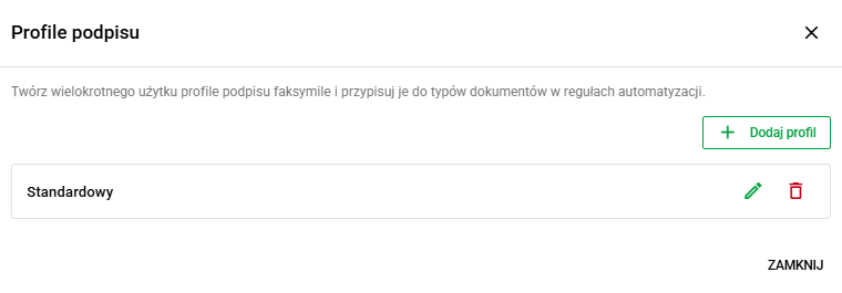 Konfiguracja profili podpisów