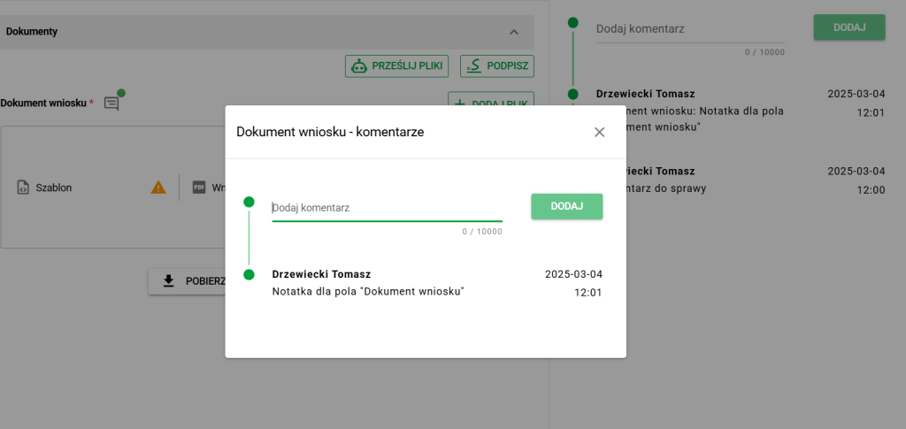 Komentarz pola sprawy