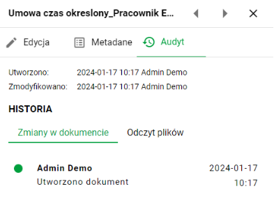 Panel audytu - zmiany w dokumencie