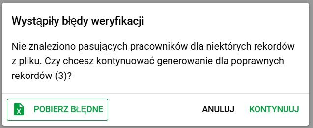 Brak dopasowań niektórych wierszy z Excel