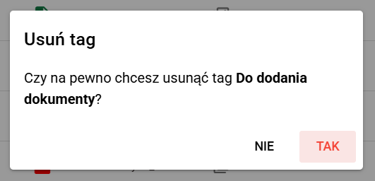 Potwierdzenie usunięcia tagu