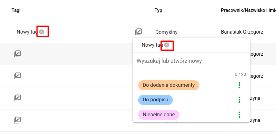 Odpięcie tagu od dokumentu