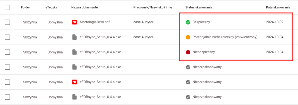 Status skanowania dokumentu