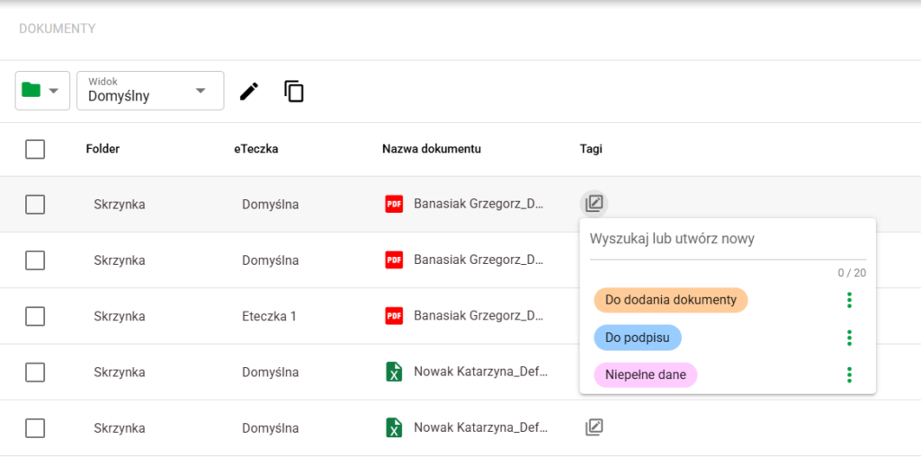 Menu tagów - rozwinięte