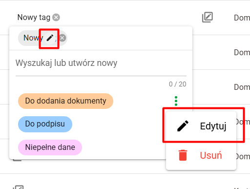Edycja tagu