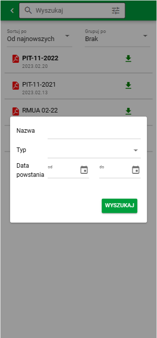 Moje dokumenty filtrowanie mobile Obraz pomocniczy
