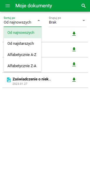 moje dokumenty sortowanie mobile Obraz pomocniczy