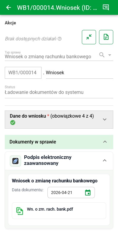 Mobilny widok spraw w eFOB