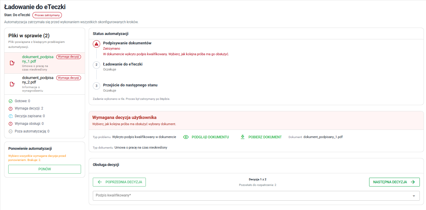 Ekran obsługi błędów automatyzacji