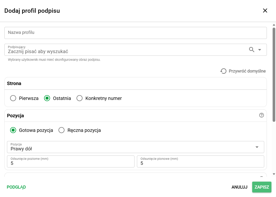 Dodawanie konfiguracji podpisu w automatyzacji