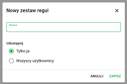 Dodanie nowego zestawu reguł
