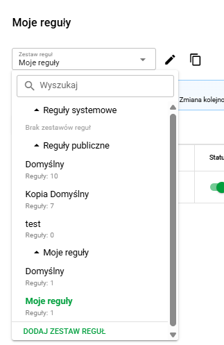 Zmiana zestawu reguł